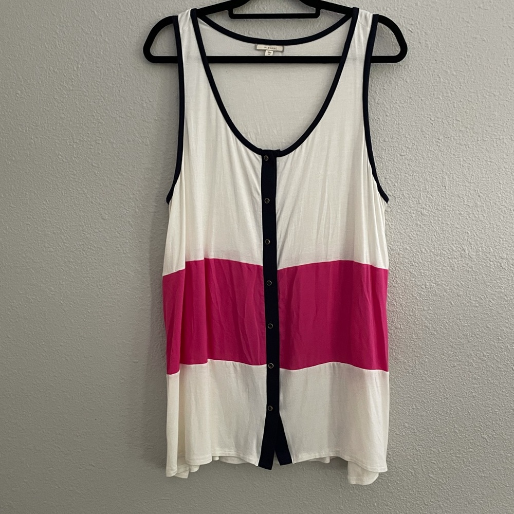 Button Up White & Pink Top Pleione Size 2X